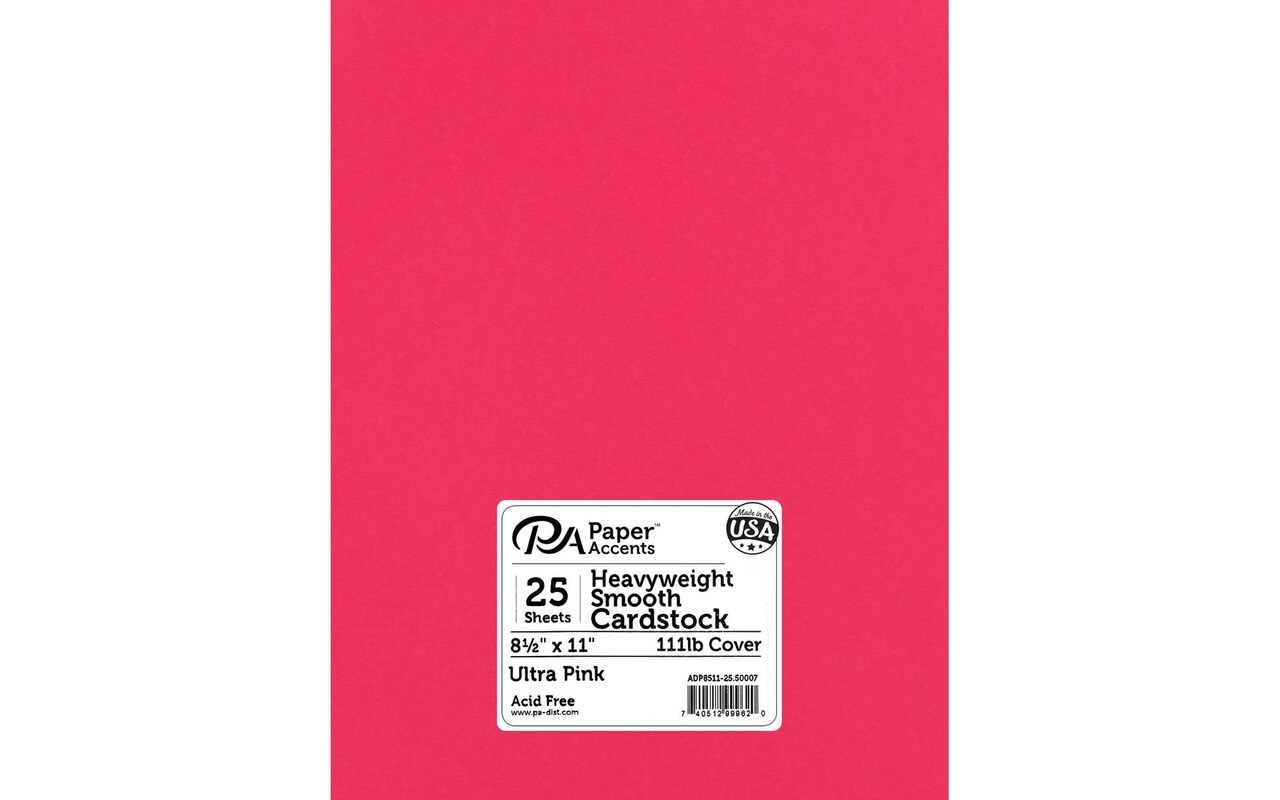PA Paper Accents Heavyweight Smooth Cardstock 8.5 x 11 Ultra Pink, 111lb  colored cardstock paper for card making, scrapbooking, printing, quilling  and crafts, 25 piece pack
